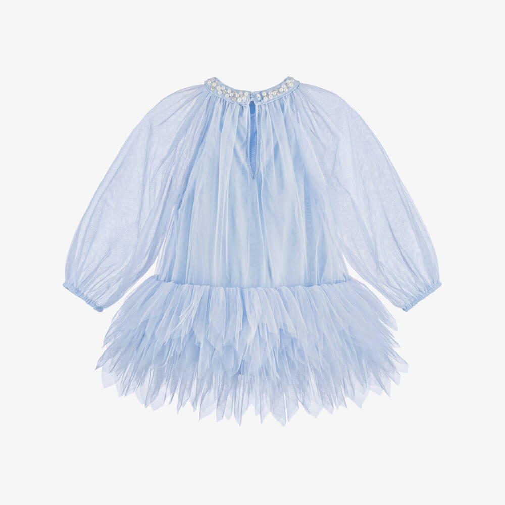 Tutu du Monde-Baby Girls Blue Tulle Dress with Pearl & Diamanté Trim | Childrensalon