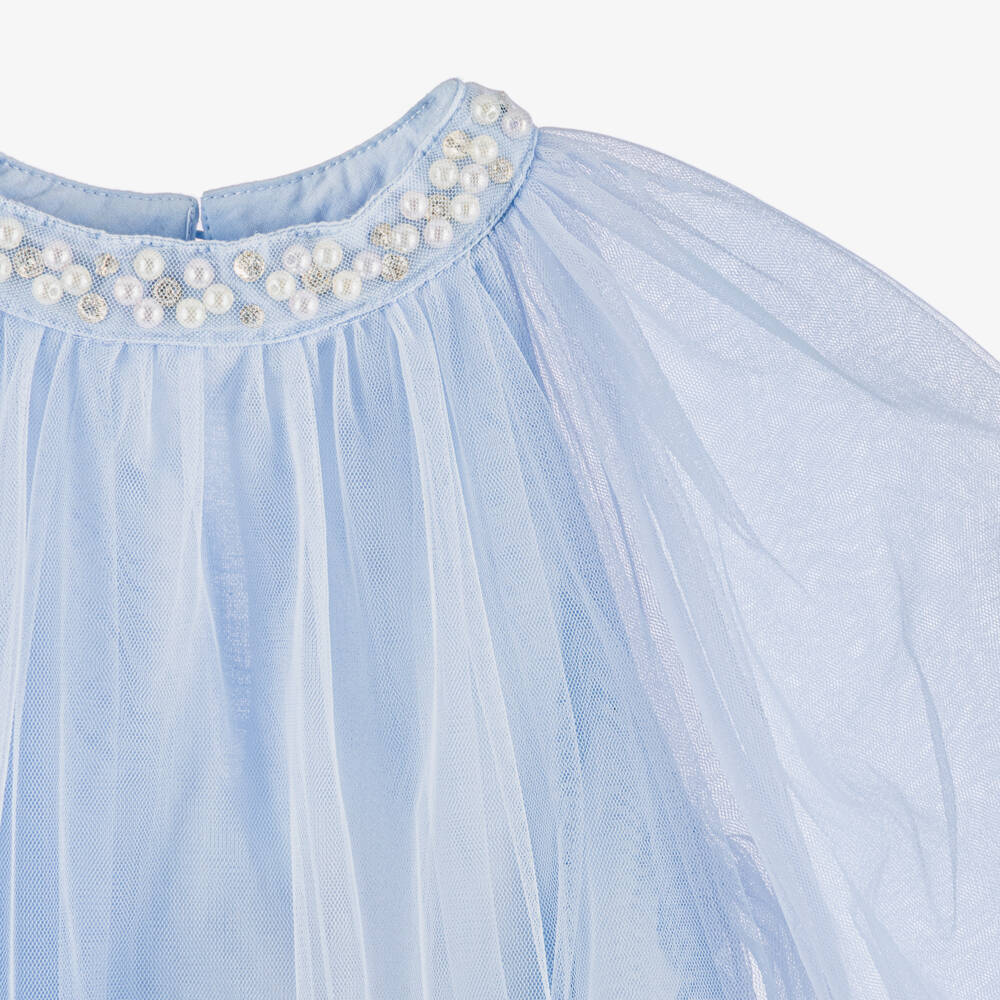Tutu du Monde-Baby Girls Blue Tulle Dress with Pearl & Diamanté Trim | Childrensalon