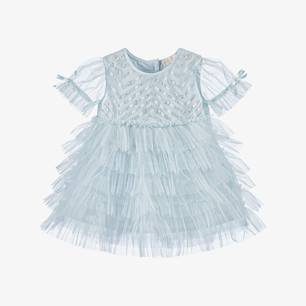 Tutu du Monde-Baby Girls Diamond Drift Blue Tulle Dress with Sparkles | Childrensalon