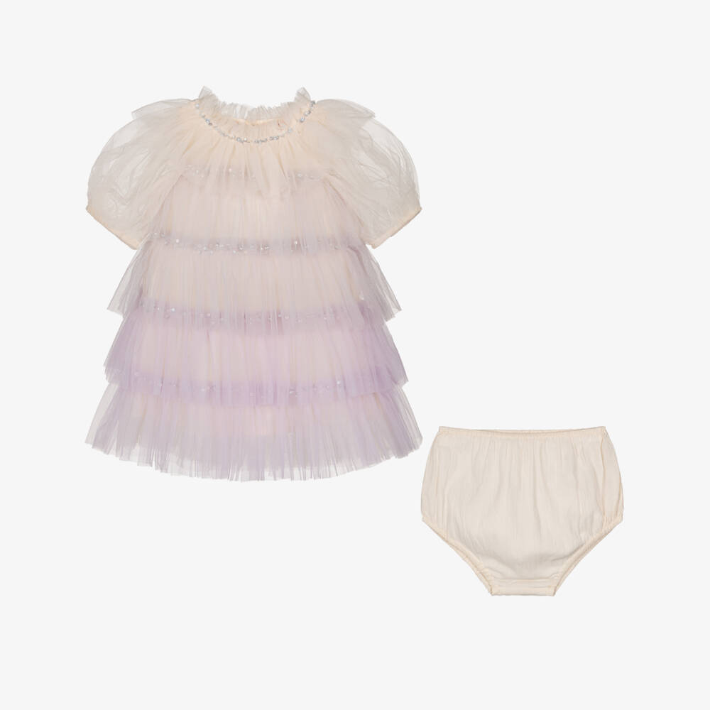 Tutu du Monde-Baby Girls Ivory & Lilac Purple Tiered Tulle Dress | Childrensalon