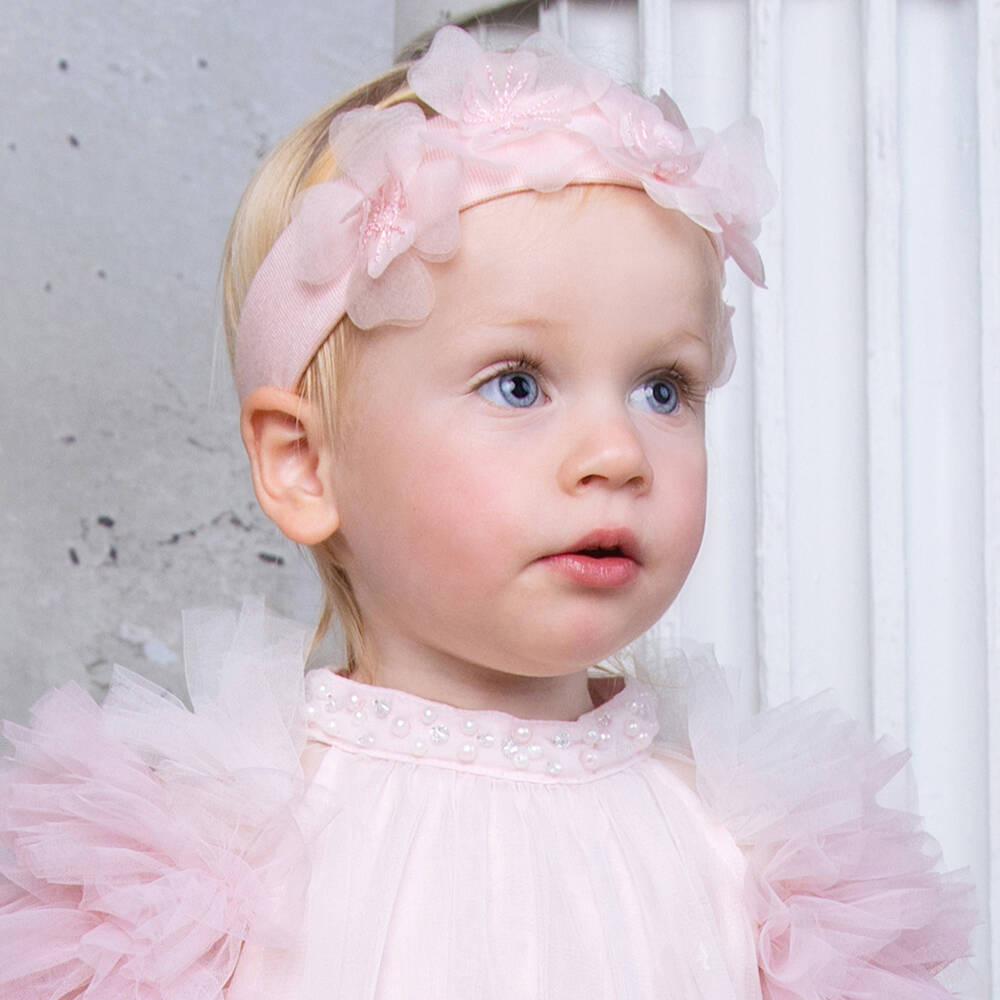 Tutu du Monde-Baby Girls Pink Embroidered Organza Flower Headband | Childrensalon