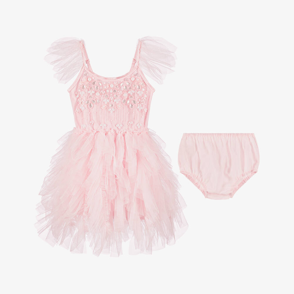 Tutu du Monde-Baby Girls Pink Jewelled Ruffle Tulle Dress | Childrensalon