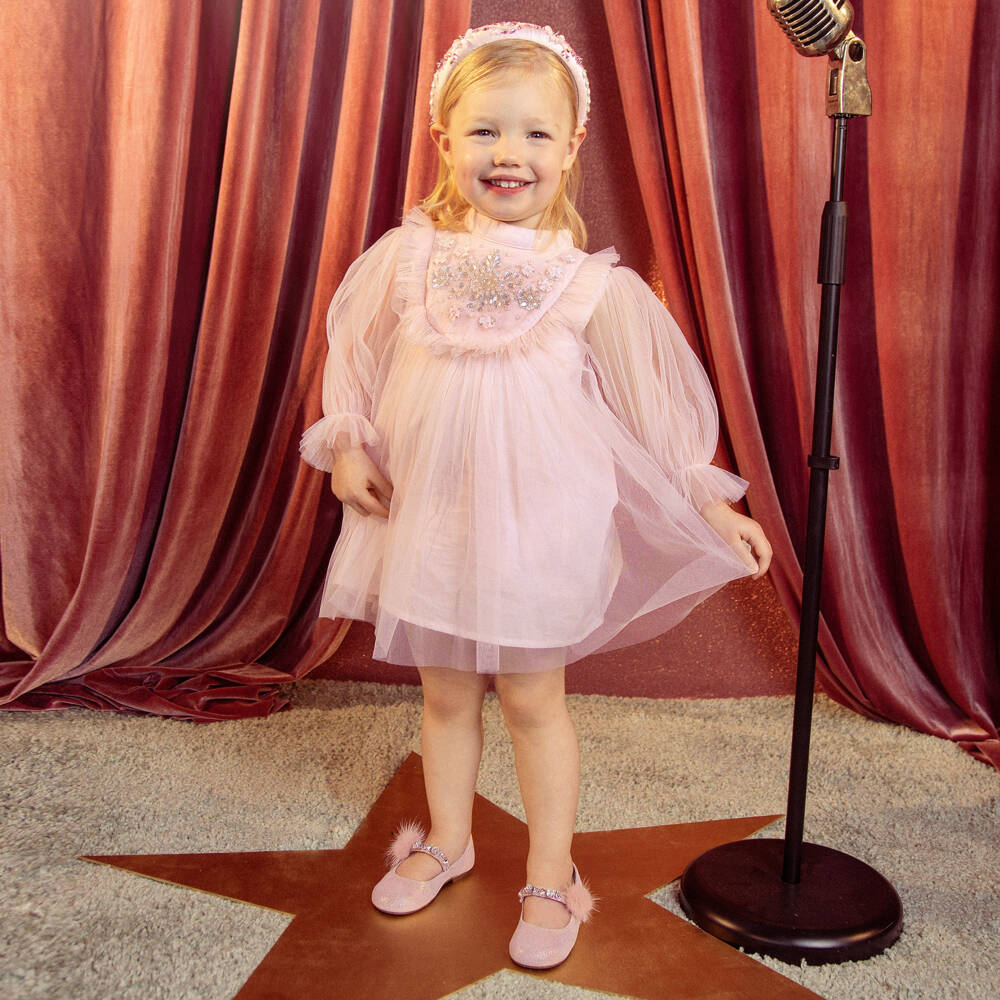 Tutu du Monde-Baby Girls Pink Tulle Dress with Beads & Sequins | Childrensalon