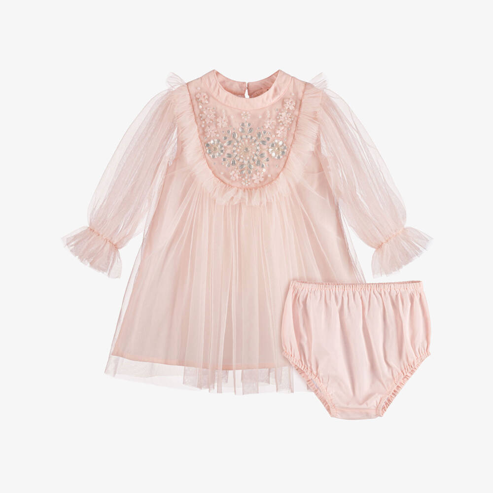Tutu du Monde-Baby Girls Pink Tulle Dress with Beads & Sequins | Childrensalon