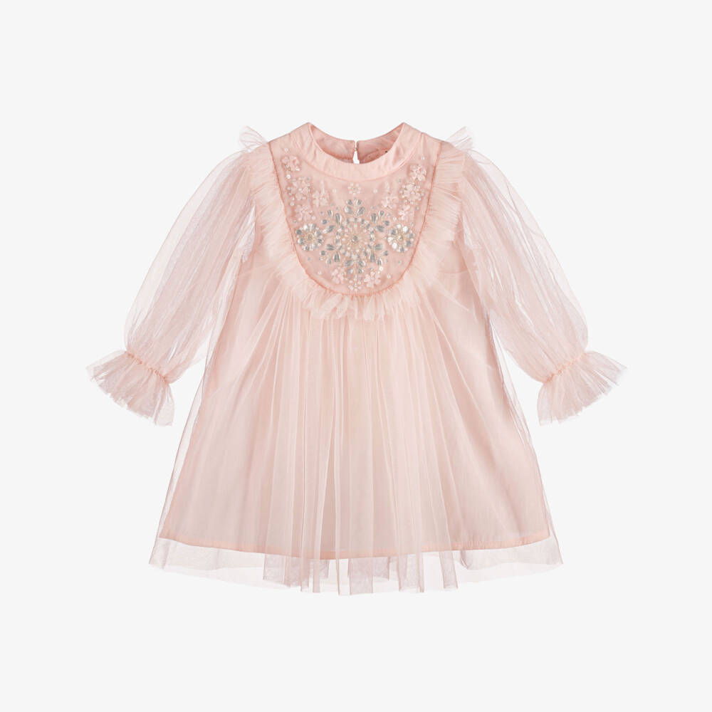 Tutu du Monde-Baby Girls Pink Tulle Dress with Beads & Sequins | Childrensalon