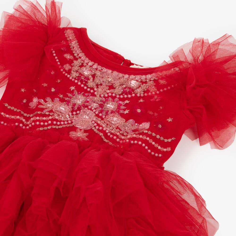 Tutu du Monde-Baby Girls Red Tulle Dress with Crystal Beads & Sequins | Childrensalon