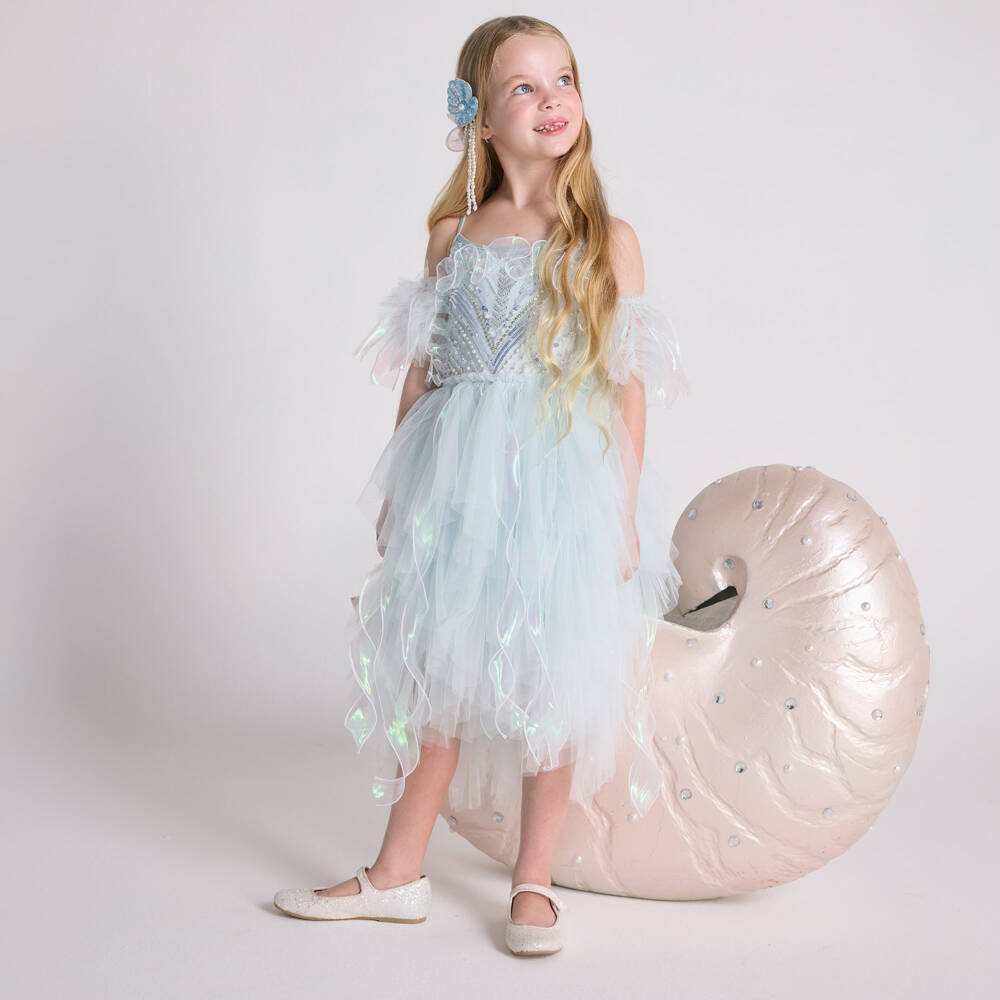 Tutu du Monde-Girls Aqua Blue Mermaid Shimmer Tulle Dress | Childrensalon