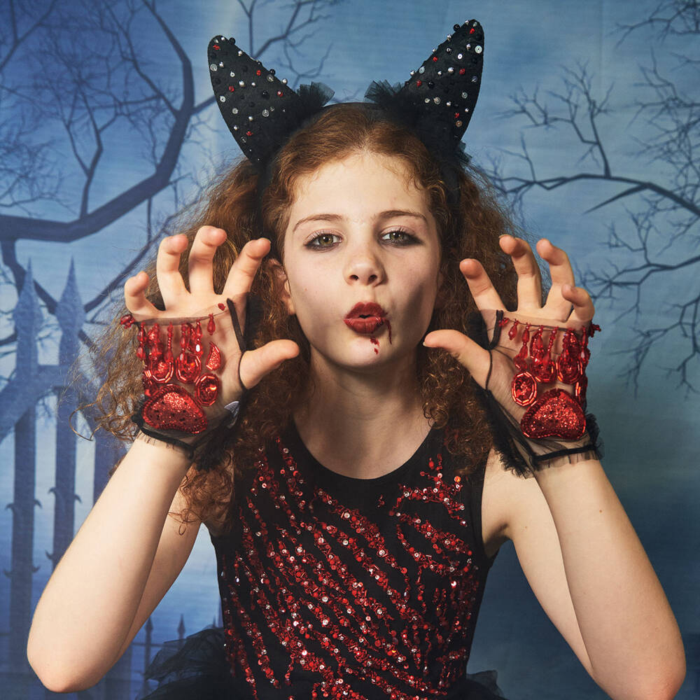 Tutu du Monde-Girls Black & Red Paw Print Halloween Tulle Gloves | Childrensalon