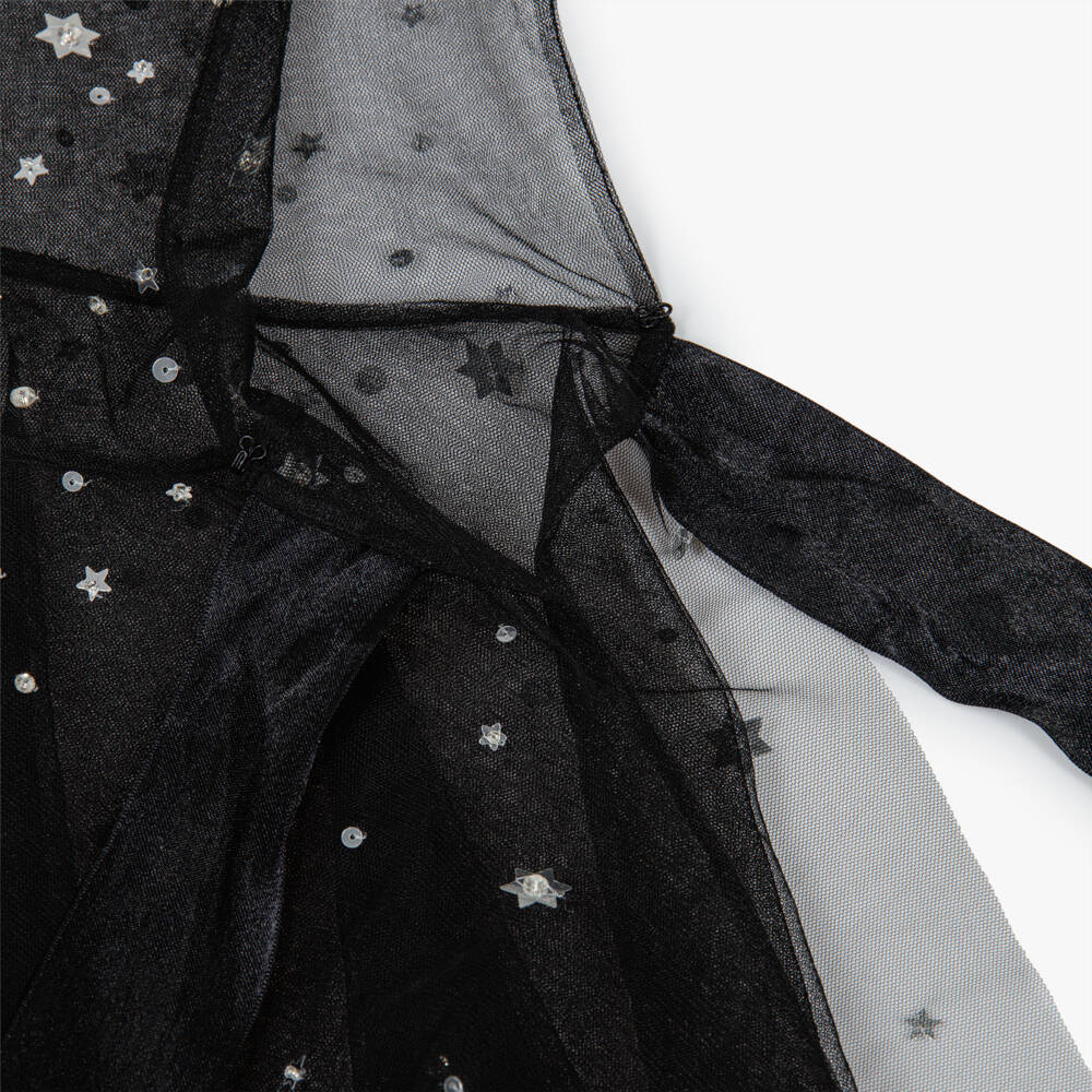 Tutu du Monde-Girls Black Sequinned Tulle Hooded Halloween Cape | Childrensalon