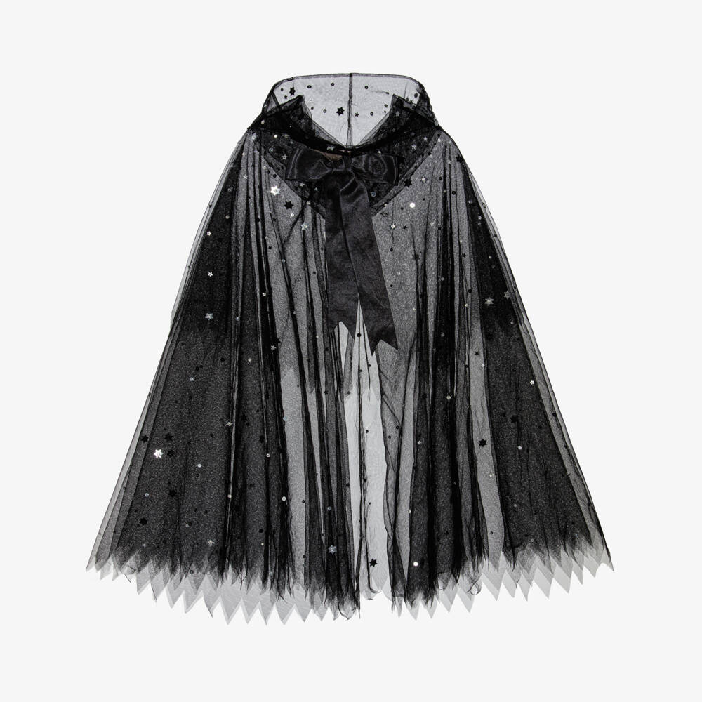 Tutu du Monde-Girls Black Sequinned Tulle Hooded Halloween Cape | Childrensalon