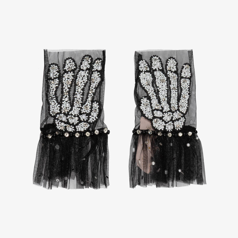 Tutu du Monde-Girls Black Tulle Bead & Sequin Halloween Gloves | Childrensalon
