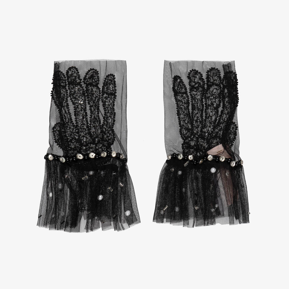 Tutu du Monde-Girls Black Tulle Bead & Sequin Halloween Gloves | Childrensalon