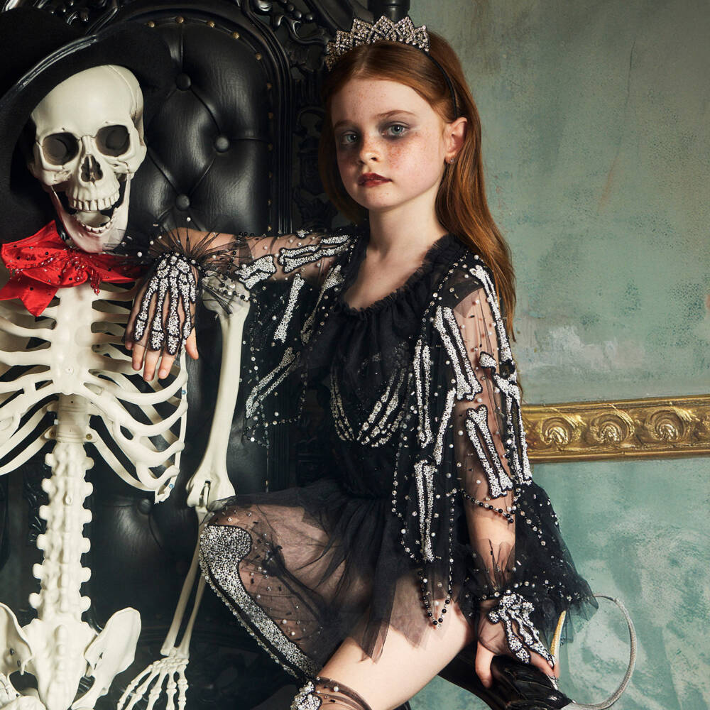 Tutu du Monde-Girls Black Tulle Bead & Sequin Halloween Gloves | Childrensalon