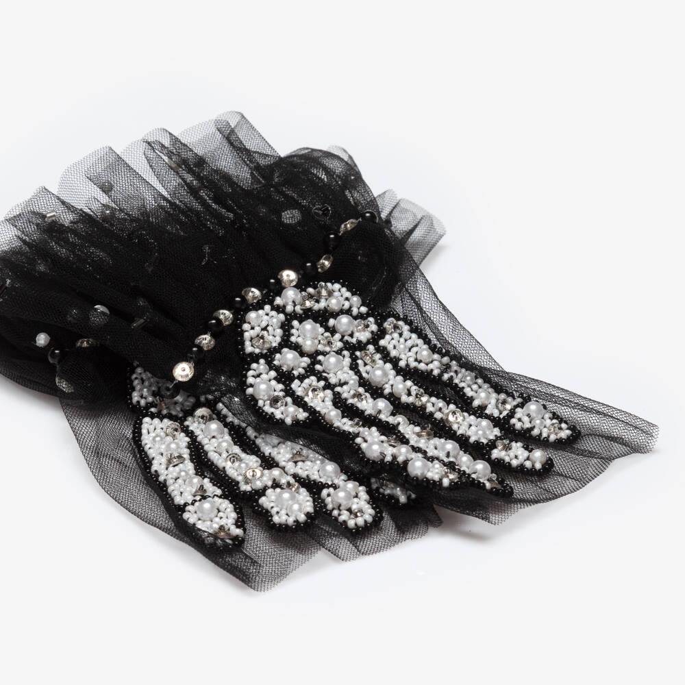 Tutu du Monde-Girls Black Tulle Bead & Sequin Halloween Gloves | Childrensalon