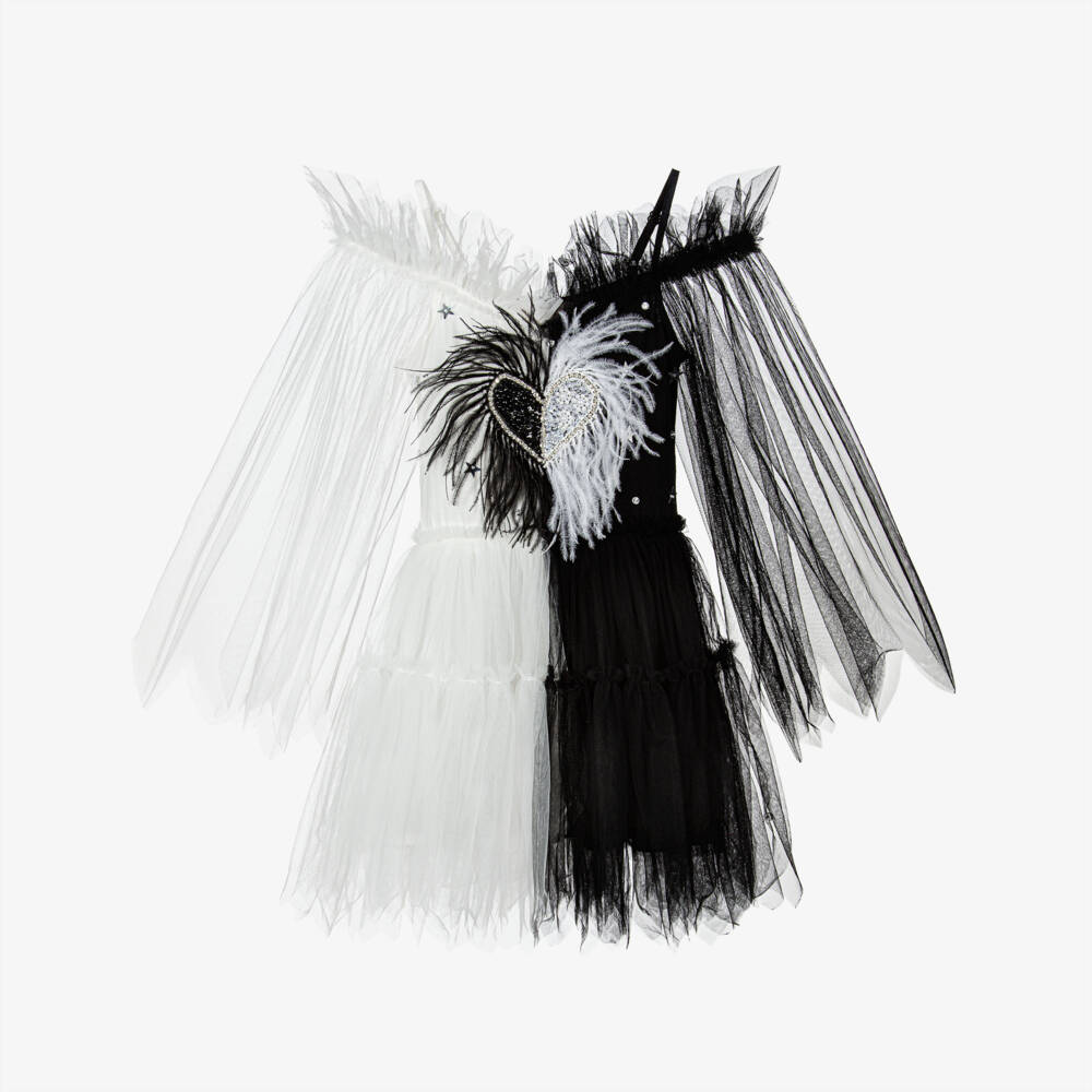 Tutu du Monde-Girls Black & White Tulle Sequinned Heart Dress | Childrensalon