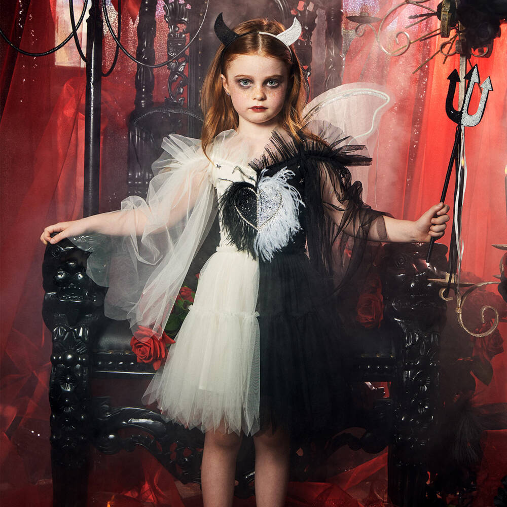 Tutu du Monde-Girls Black & White Tulle Sequinned Heart Dress | Childrensalon