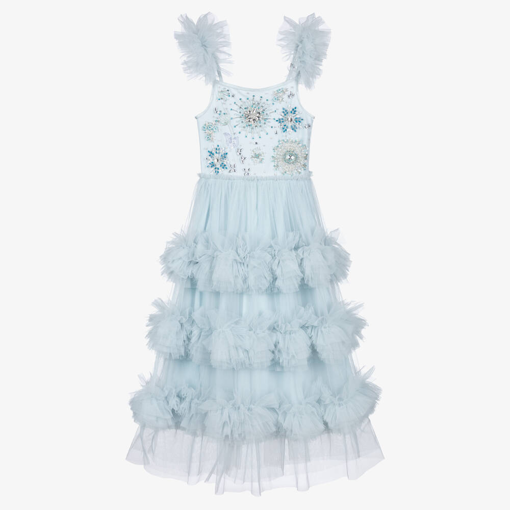 Tutu du Monde-Girls Blue Beaded Ruffle Tulle Dress | Childrensalon