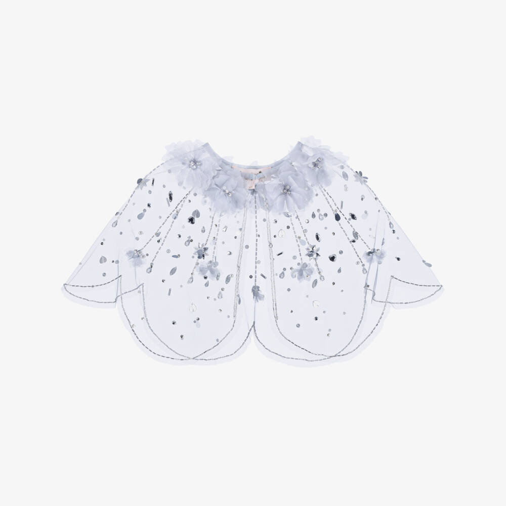 Tutu du Monde-Girls Blue Floral & Sequin Tulle Cape | Childrensalon