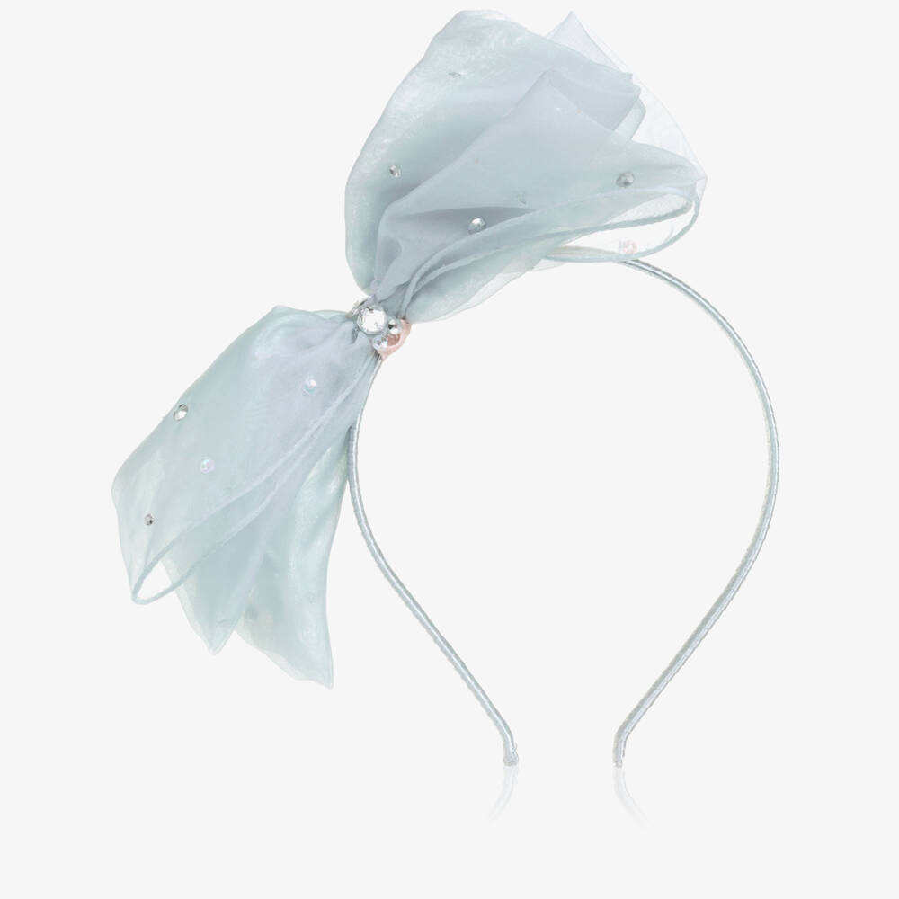 Tutu du Monde-Girls Blue Organza Bow Hairband with Sequins | Childrensalon