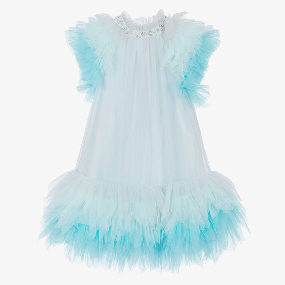 Tutu du Monde-Girls Blue Tulle Dress with Beaded Neckline | Childrensalon