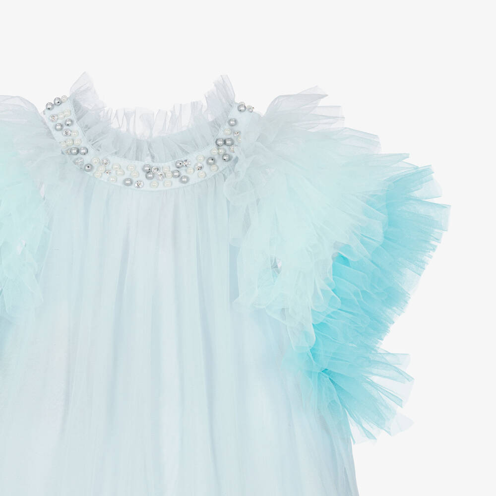 Tutu du Monde-Girls Blue Tulle Dress with Beaded Neckline | Childrensalon