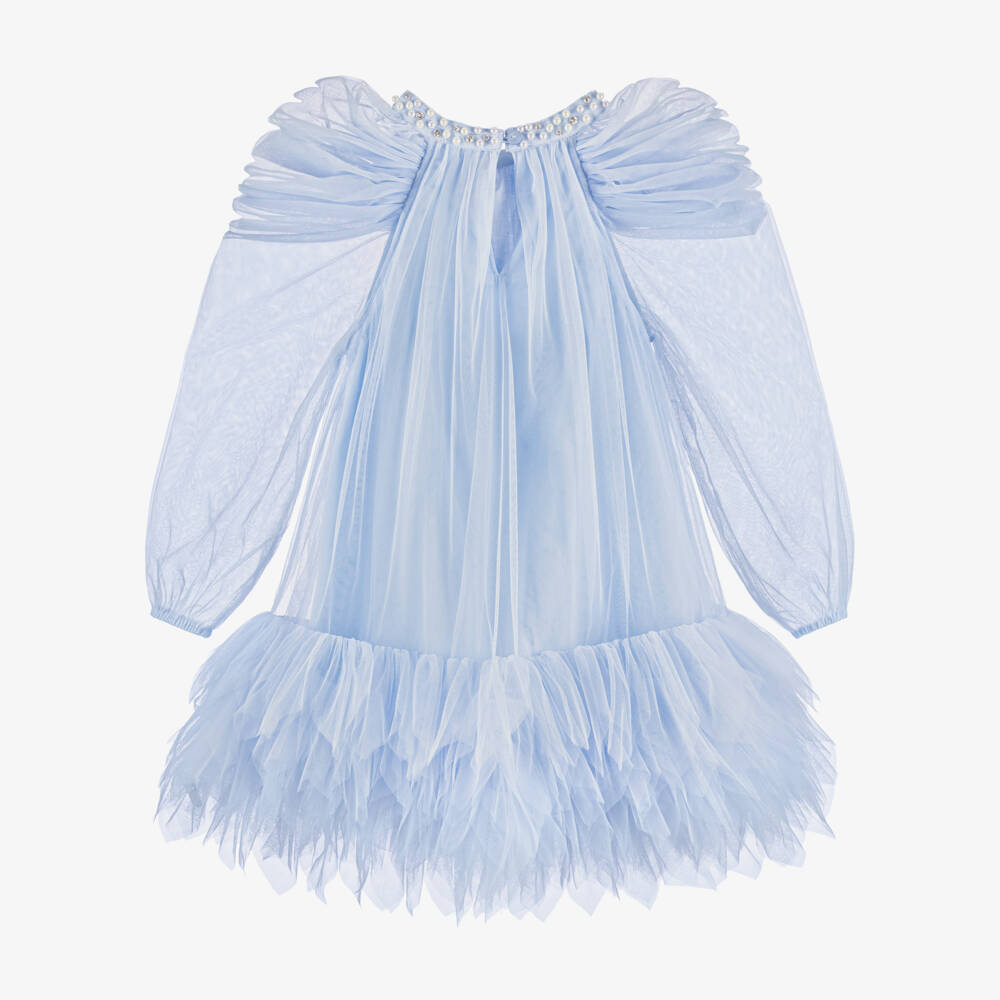 Tutu du Monde-Girls Blue Tulle Dress with Pearl & Diamanté Trim | Childrensalon