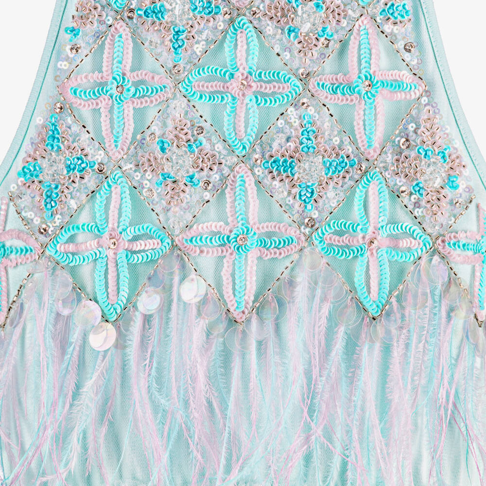 Tutu du Monde-Girls Blue Tulle Dress with Sequins & Feathers | Childrensalon
