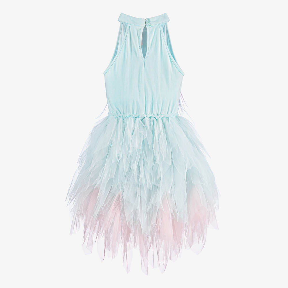 Tutu du Monde-Girls Blue Tulle Dress with Sequins & Feathers | Childrensalon