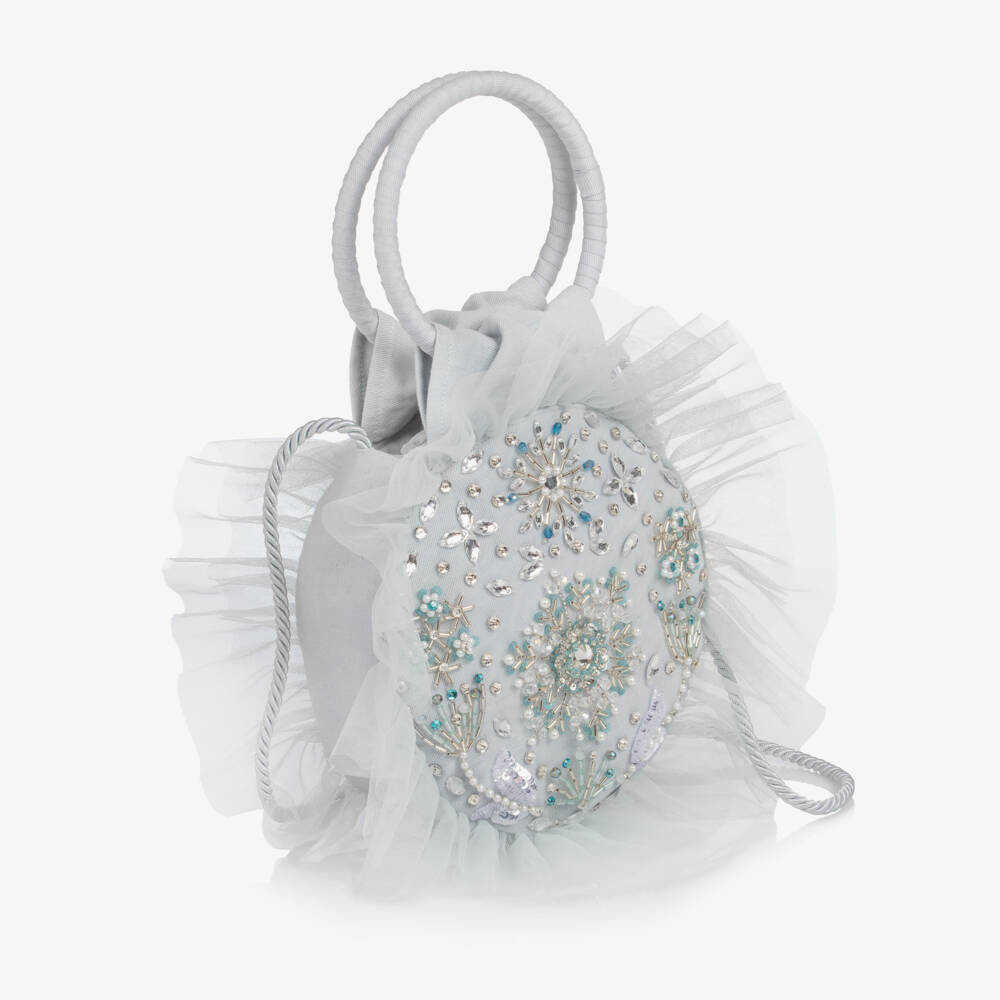 Tutu du Monde-Girls Circular Blue Jewelled Tulle & Cotton Bag (17cm) | Childrensalon