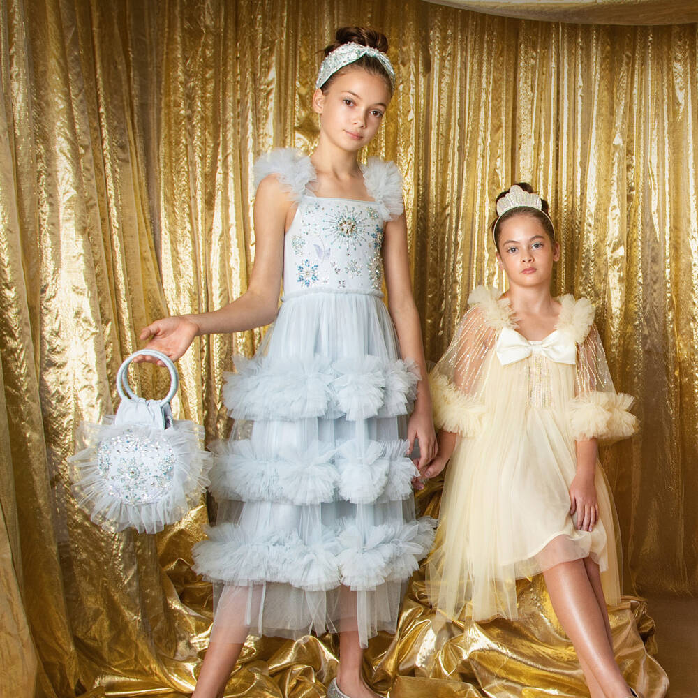 Tutu du Monde-Сумка круглая голубая из тюля и хлопка с украшениями для девочек (17см) | Childrensalon