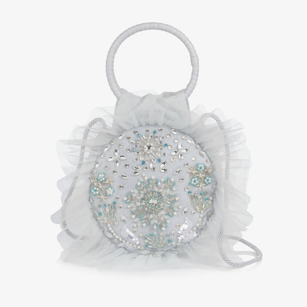 Tutu du Monde-Girls Circular Blue Jewelled Tulle & Cotton Bag (17cm) | Childrensalon