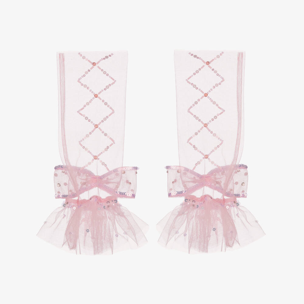 Tutu du Monde-Girls Embellished Pink Tulle Fingerless Gloves | Childrensalon