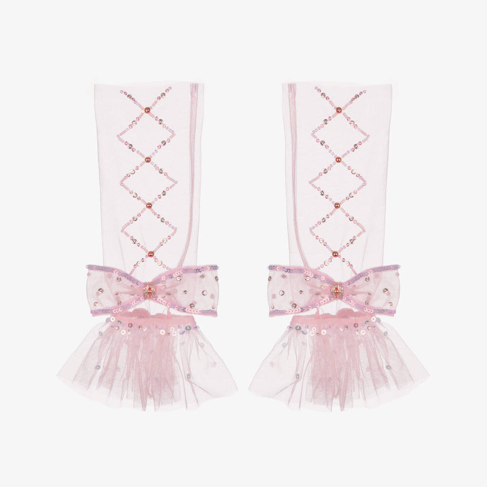 Tutu du Monde-Girls Embellished Pink Tulle Fingerless Gloves | Childrensalon