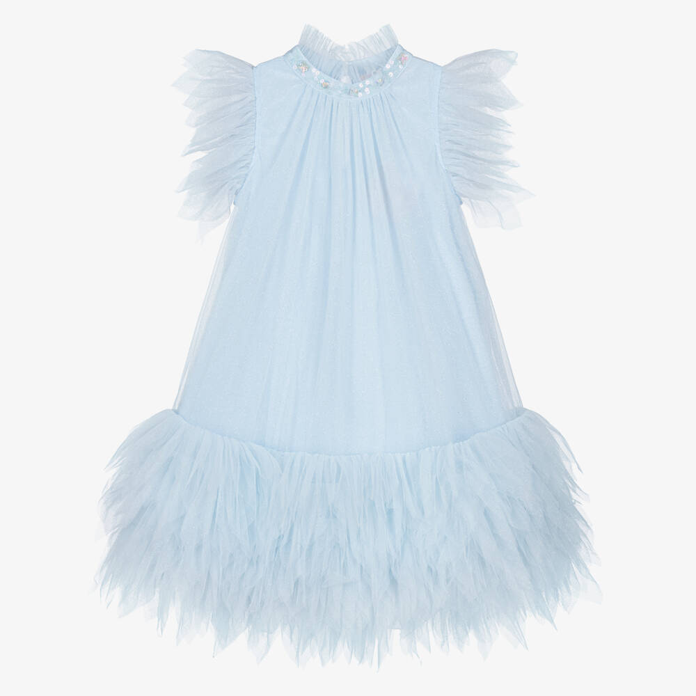 Tutu du Monde-Girls Glittery Pale Blue Tulle Dress | Childrensalon