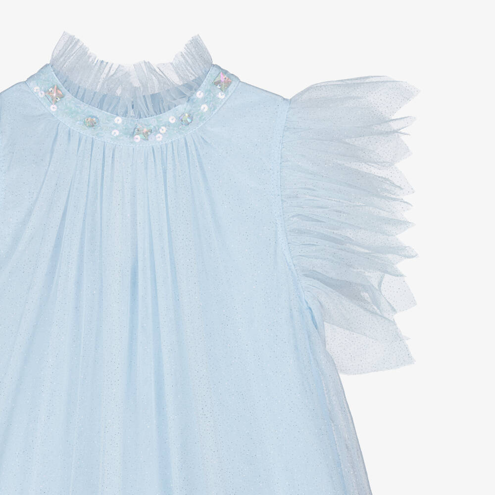 Tutu du Monde-Girls Glittery Pale Blue Tulle Dress | Childrensalon