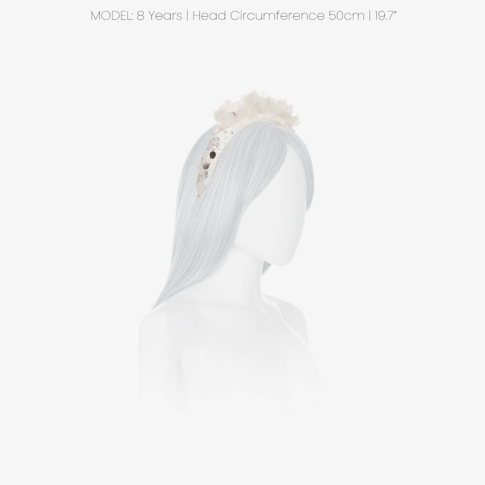 Tutu du Monde-Girls Ivory Beaded Hairband with Flower Appliqués | Childrensalon