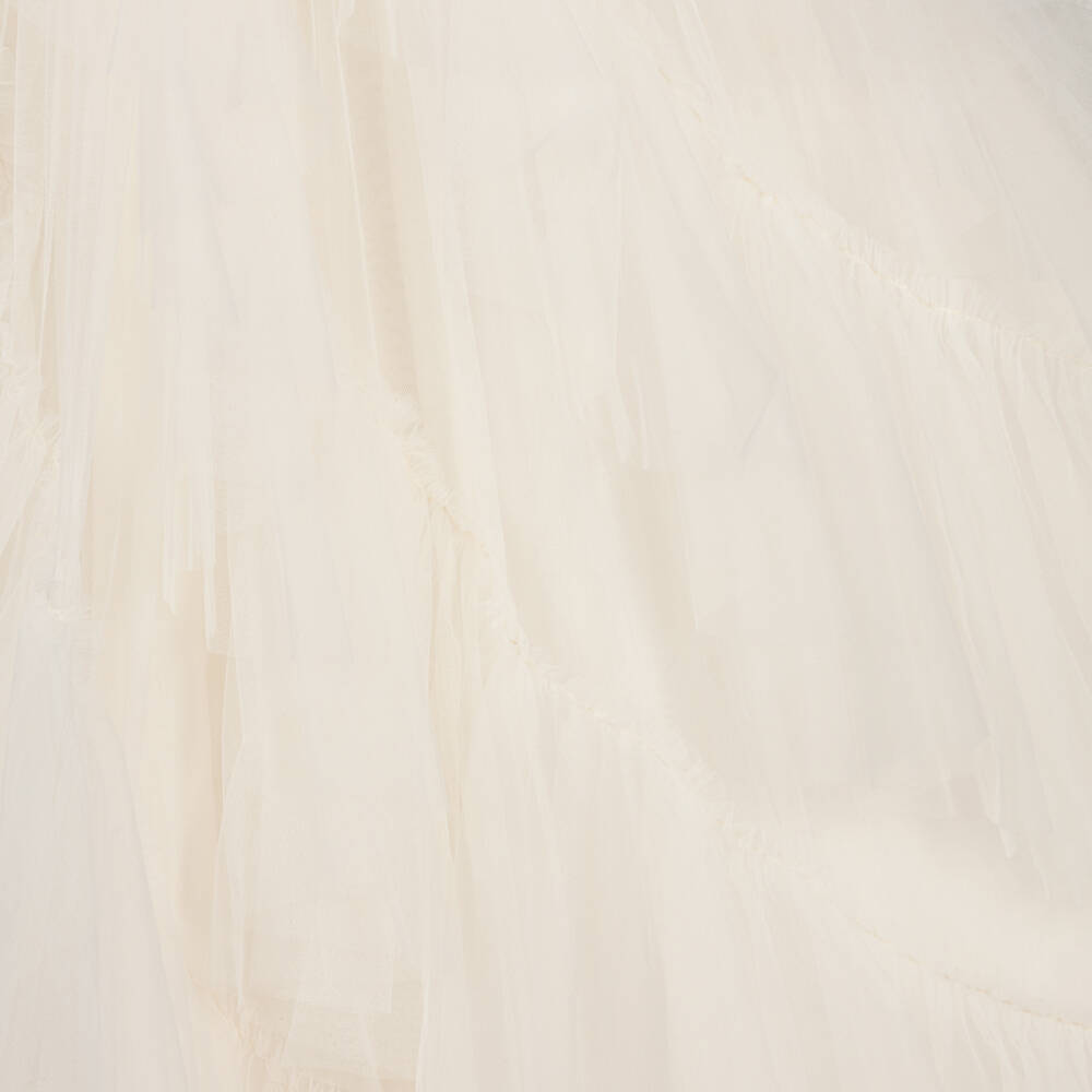 Tutu du Monde-Girls Ivory Beaded Tulle Dress with Waterfall Ruffles | Childrensalon