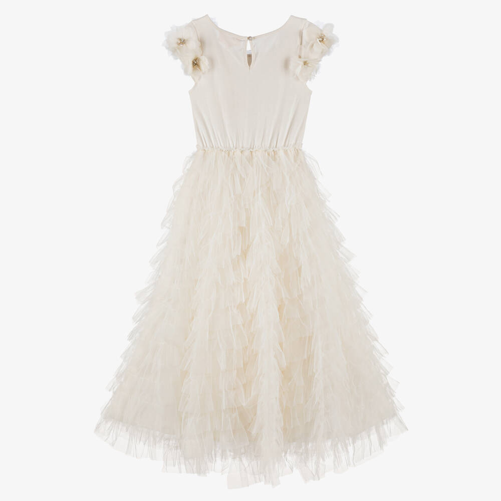 Tutu du Monde-Girls Ivory Ruffle Tulle Dress with Beads & Sequin | Childrensalon