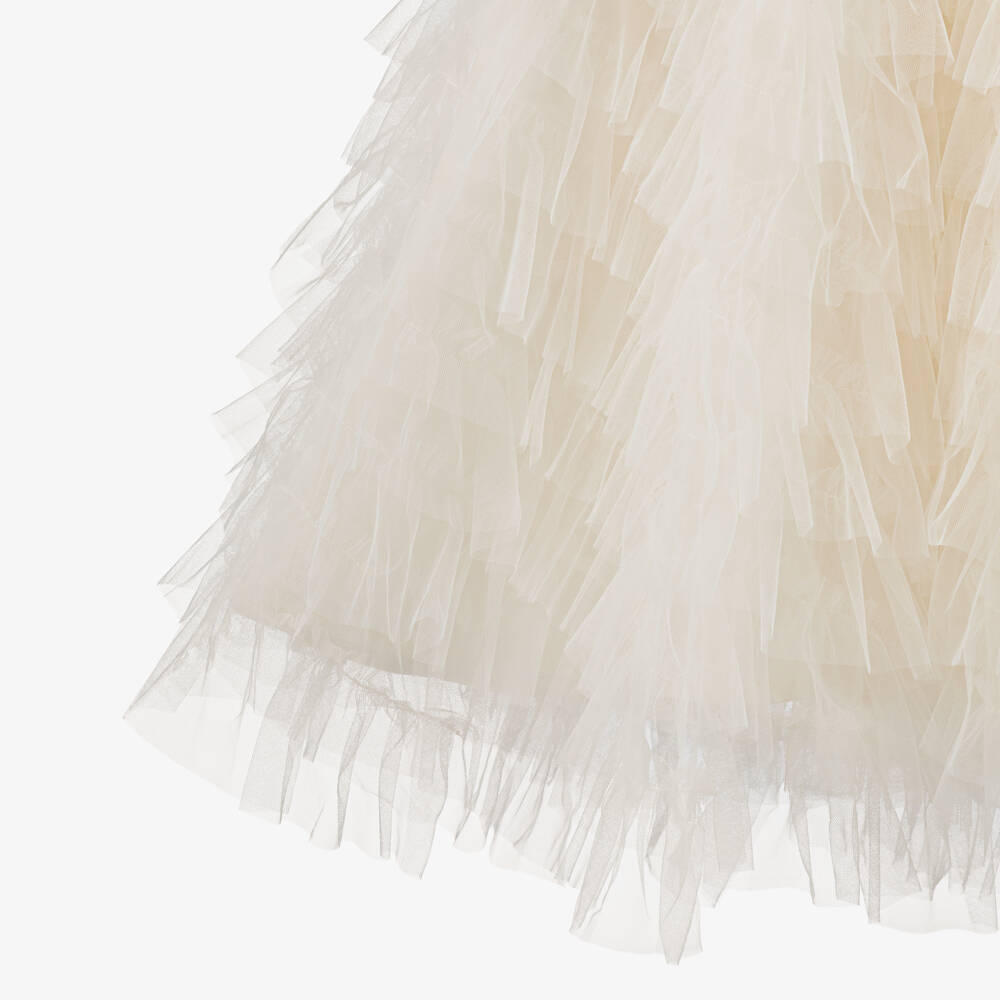 Tutu du Monde-Girls Ivory Ruffle Tulle Dress with Beads & Sequin | Childrensalon