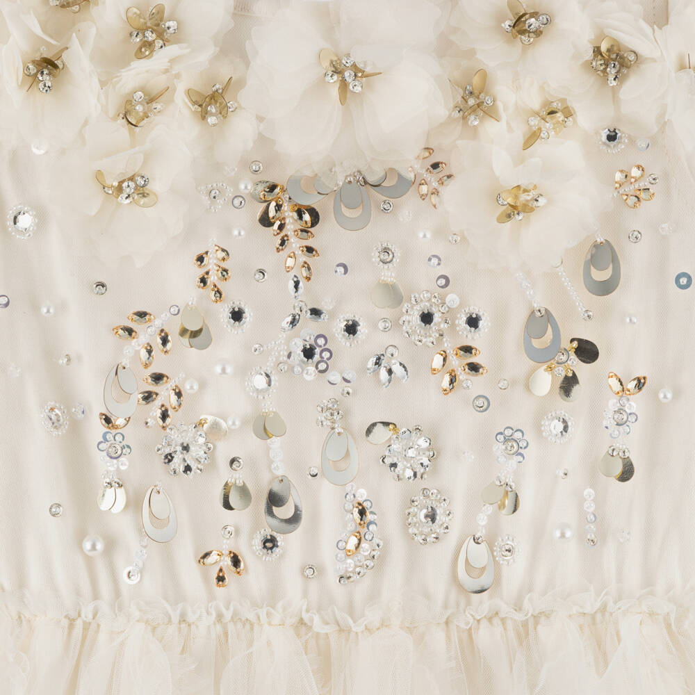 Tutu du Monde-Girls Ivory Ruffle Tulle Dress with Beads & Sequin | Childrensalon