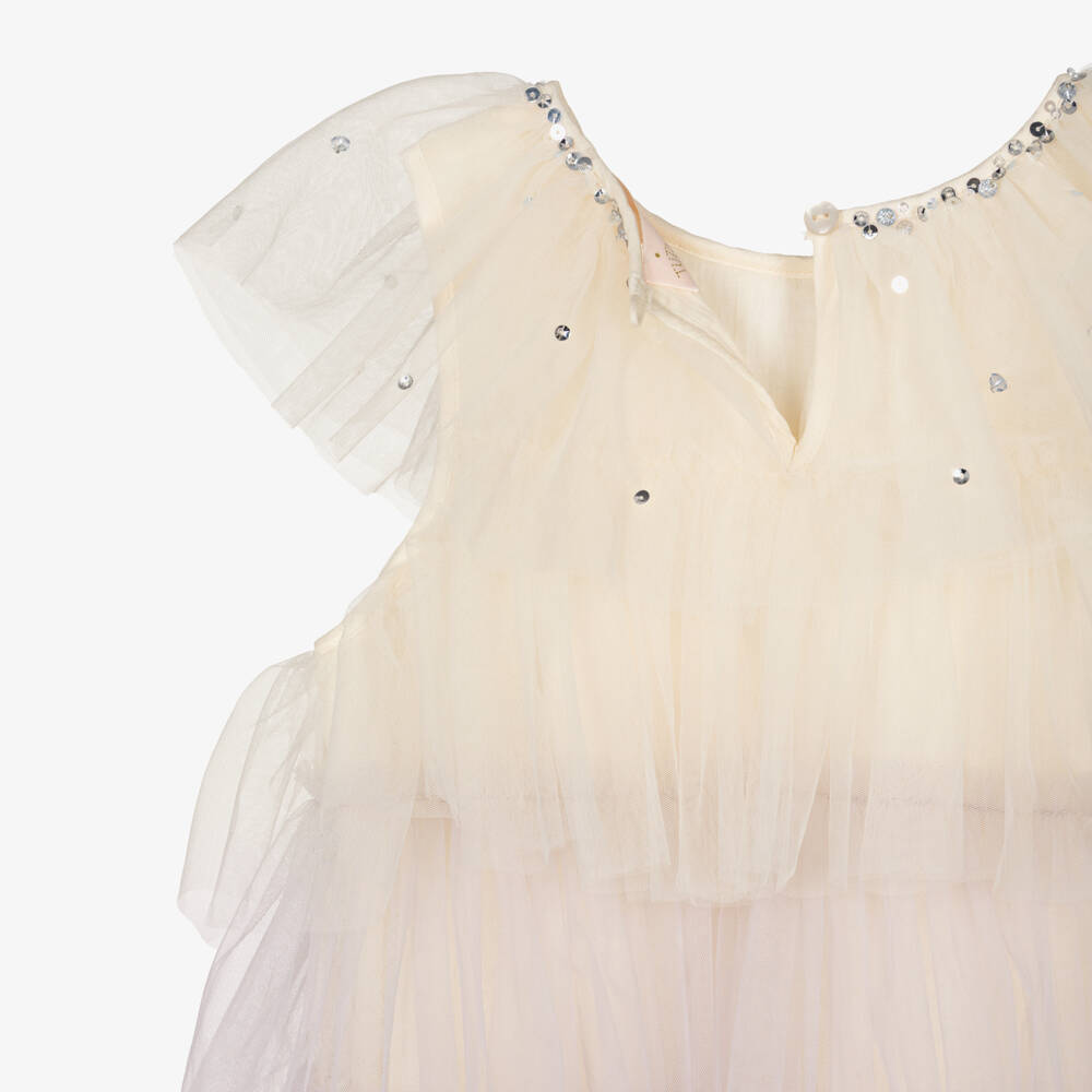 Tutu du Monde-Платье кремовое из тюля с сиреневыми отделками для девочек | Childrensalon