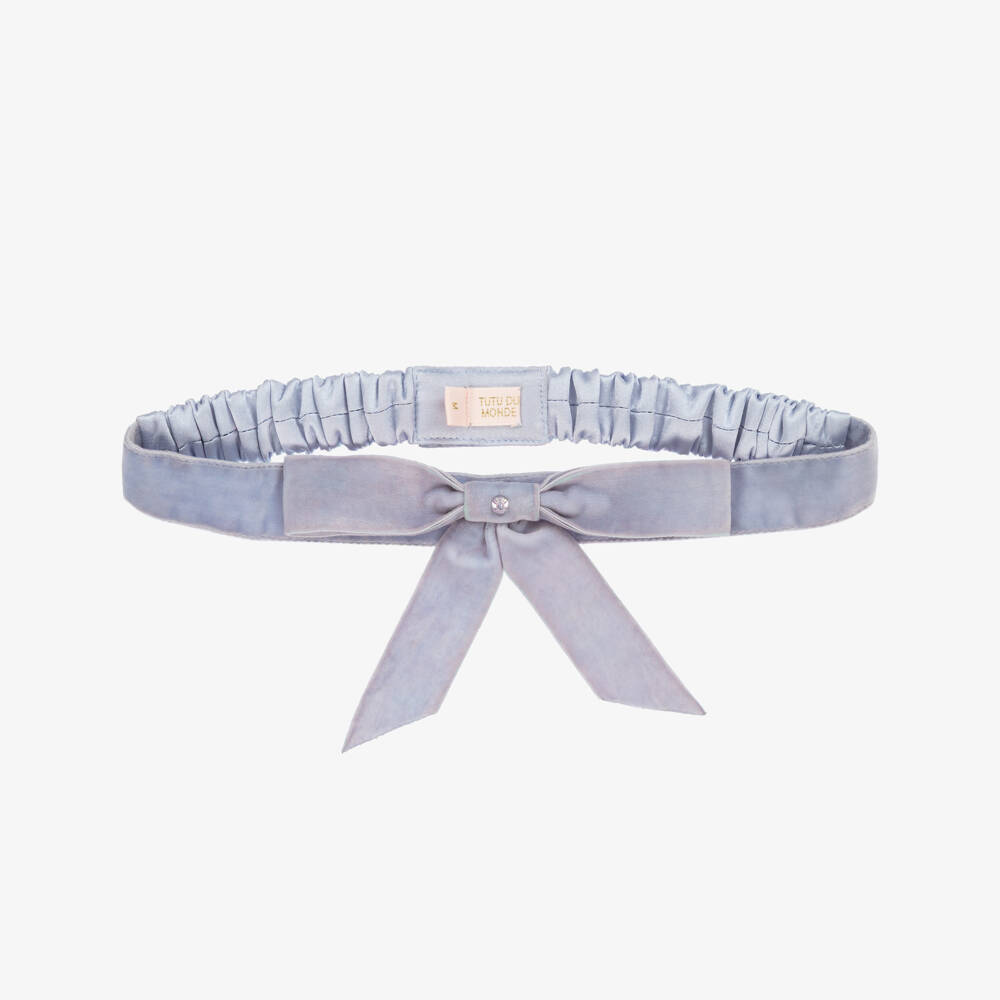 Tutu du Monde-Girls Lavender Blue Velvet Bow Belt | Childrensalon