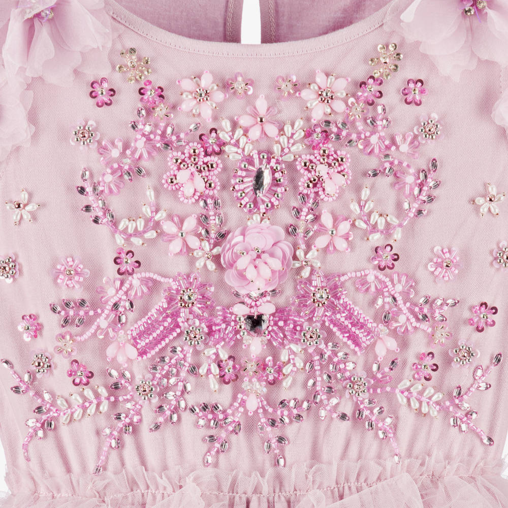 Tutu du Monde-Girls Lilac Beaded Maxi Tulle Dress with Ruffles | Childrensalon