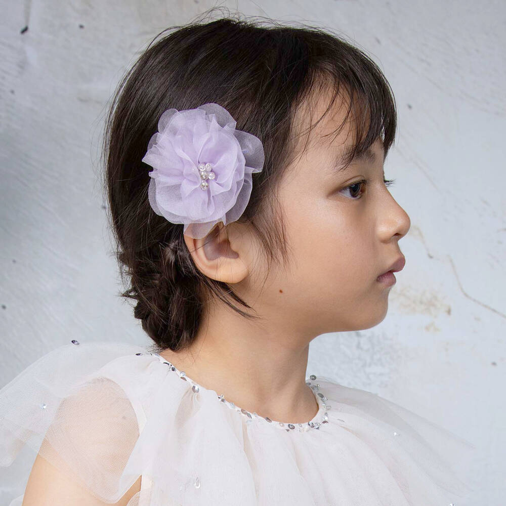 Tutu du Monde-Girls Lilac Organza Beaded Hair Clip | Childrensalon