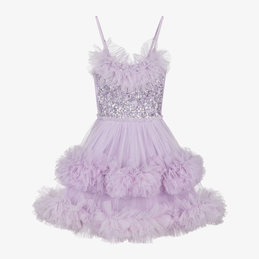 Tutu du Monde-Girls Lilac Purple Tiered Tulle Dress with Sequins | Childrensalon