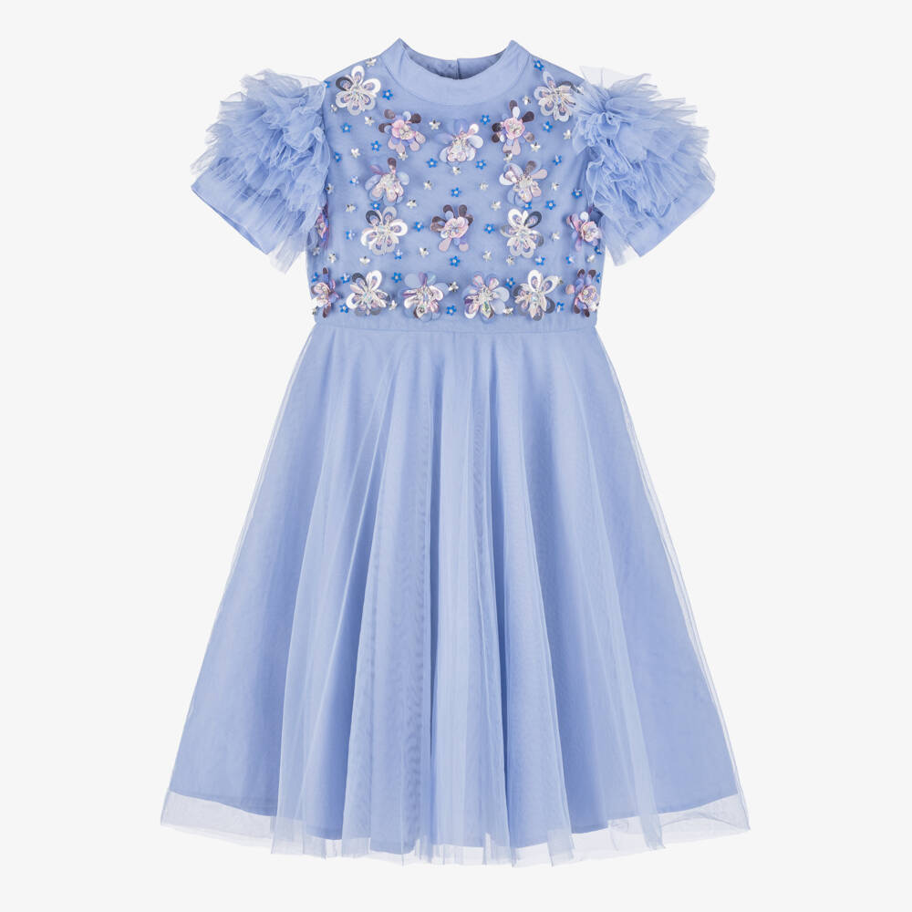 Tutu du Monde-Girls Lilac Purple Tulle Dress with Beaded Sequin Flowers | Childrensalon