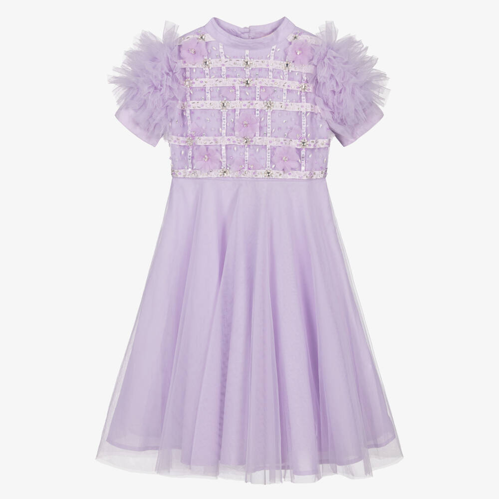 Tutu du Monde-Girls Lilac Purple Tulle Dress with Ruffle Sleeves | Childrensalon