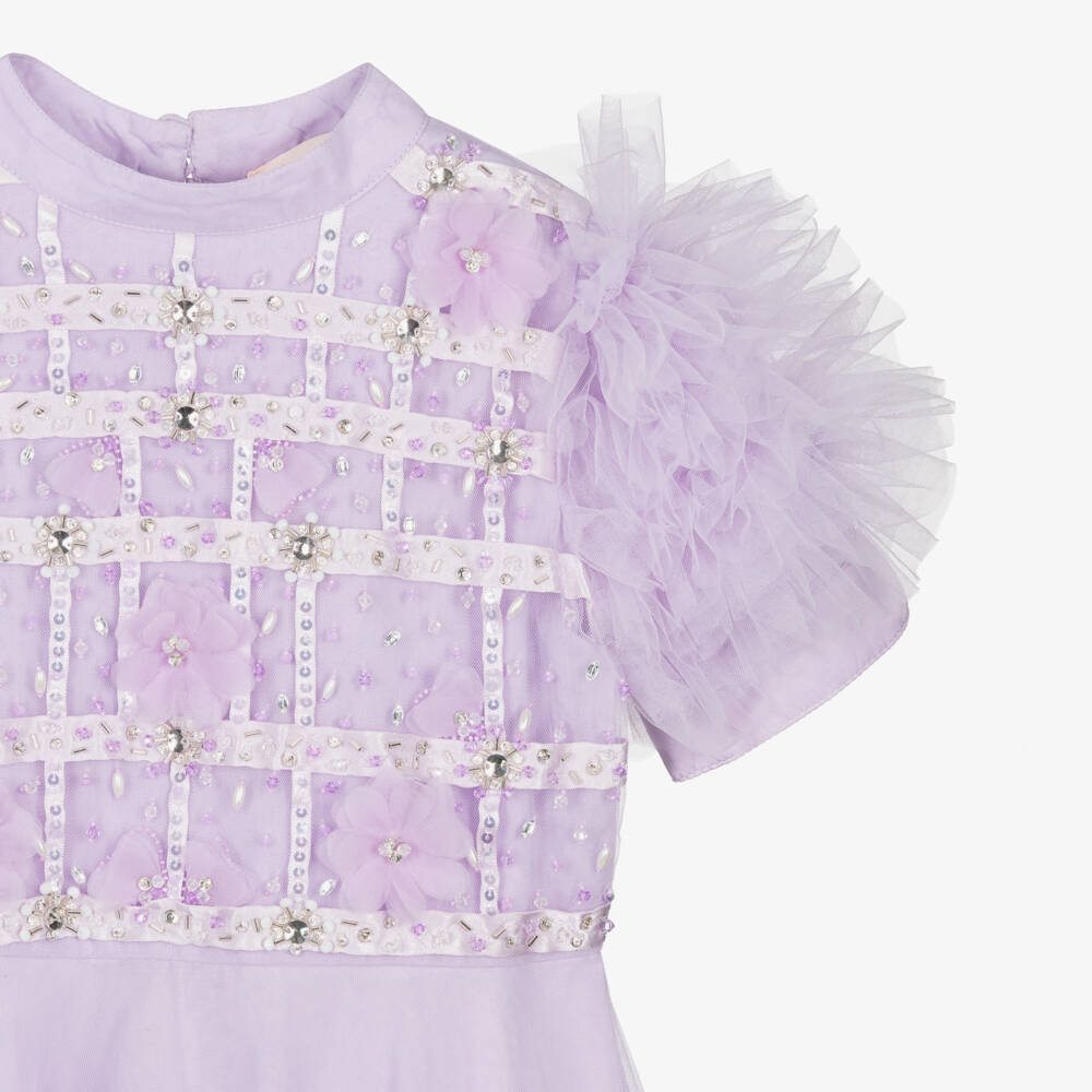 Tutu du Monde-Girls Lilac Purple Tulle Dress with Ruffle Sleeves | Childrensalon
