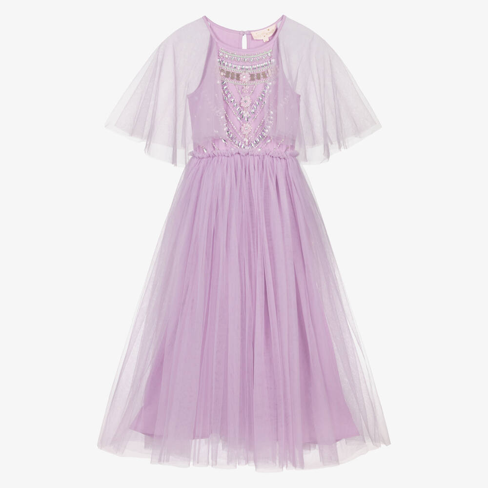 Tutu du Monde-Girls Lilac Purple Tulle Jewelled Maxi Dress | Childrensalon