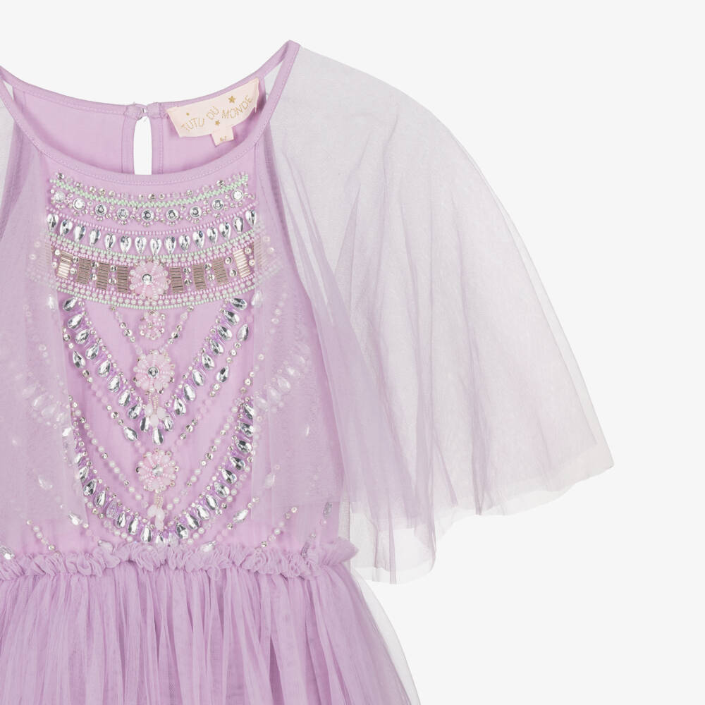 Tutu du Monde-Girls Lilac Purple Tulle Jewelled Maxi Dress | Childrensalon
